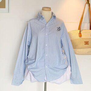 Preppy Blue Striped Oversized Shirt Embroidered